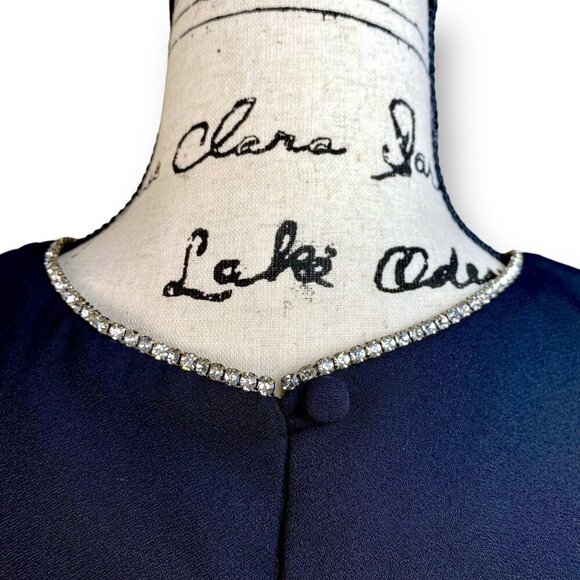 VTG David Rose Midi Dress Womens Sz XL Black Rhinestone Trim Collar Crepe Tent - Picture 7 of 12